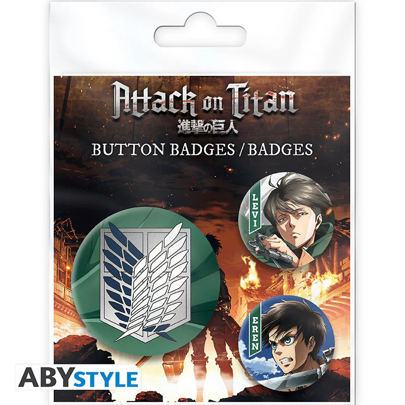 Attack on Titan Eren & Levi 3 Badge Pack image 1