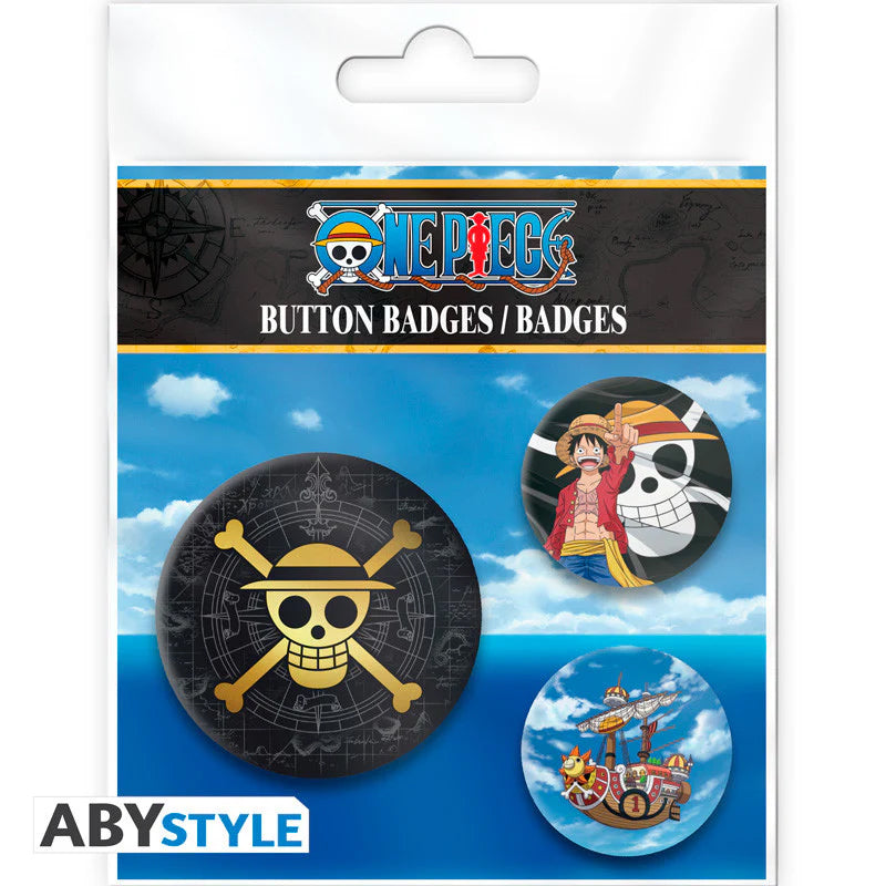 One Piece Skull & Luffy 3 Badge Pack image 1